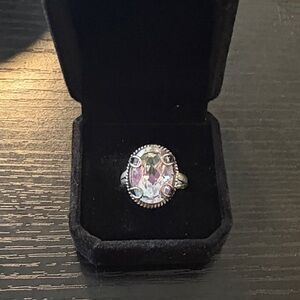 Silver ring Clear multicolor stone size 8